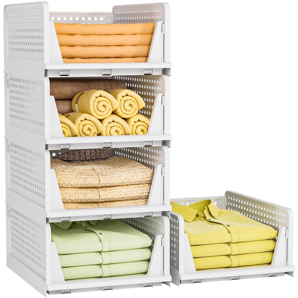 Neprock Clothes Organizers And Storage 5 Pack Stackable Plastic Storage Bins Foldable Closet Organizers And Storage For Clothi