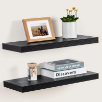 Fun Memories Deep Floating Shelves For Wall 24W X 93D Black Floating Shelves Set Of 2 93 Deep Large Wood Shelves For Livin