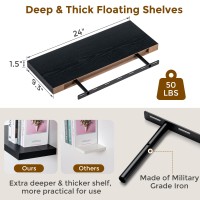 Fun Memories Deep Floating Shelves For Wall 24W X 93D Black Floating Shelves Set Of 2 93 Deep Large Wood Shelves For Livin