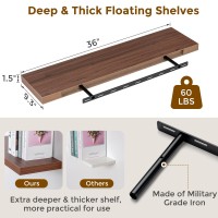 Fun Memories 93 Inch Deep Floating Shelves 36 X 93 Rustic Wood Wall Shelves 36 Inch Long Large Wall Shelves For Book Li