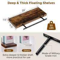 24W X 93D Floating Shelves 93 Deep Wall Shelves Set Of 2 Farmhouse Rustic Wood Shelf 24 Inch Long Large Display Storage