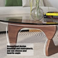 Midcentury Modern Coffee Table Triangle Glass Top Natural Wood Base Triangle Coffee Table For Living Room Patio Office Abstra