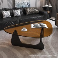 Midcentury Modern Coffee Table Triangle Glass Top Natural Wood Base Triangle Coffee Table For Living Room Patio Office Abstra