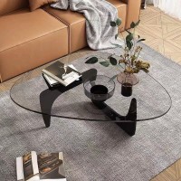 Midcentury Modern Coffee Table Triangle Glass Top Natural Wood Base Triangle Coffee Table For Living Room Patio Office Abstra