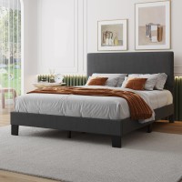 Lifezone Queen Bed Frame With Headboard Linen Upholstered Bed Frame With Wood Slats Support No Box Spring Needed Heavy Duty Feet