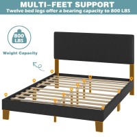 Lifezone Queen Bed Frame With Headboard Linen Upholstered Bed Frame With Wood Slats Support No Box Spring Needed Heavy Duty Feet