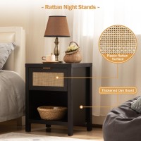 Sicotas Rattan Night Stands Set Of 2 Farmhouse Nightstand Bedside Table With Drawer And Storage Shelf Boho End Side Table Acce