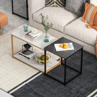 COSTWAY Nesting Coffee Table Set of 3, End Table with Faux Marble Top, Rectangular Sofa Tables with Heavy-Duty Metal Frame, Modern Accent Side Tables for Small Spaces, Living Room, Bedroom