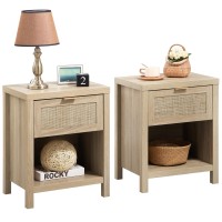 Sicotas Rattan Nightstands Set Of 2 Farmhouse Night Stands With Drawer Bedside Table Boho End Table Side Table Accent Table F