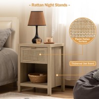 Sicotas Rattan Nightstands Set Of 2 Farmhouse Night Stands With Drawer Bedside Table Boho End Table Side Table Accent Table F