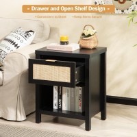 Sicotas Rattan Nightstand Farmhouse Night Stands With Drawer Boho Accent Table End Table Side Table For Bedroom Small Space B