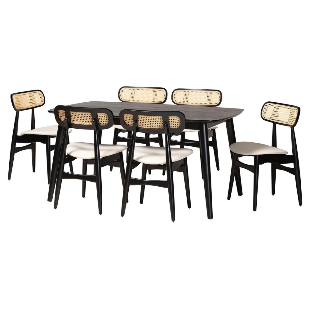 Baxton Studio Tarana Cream Fabric And Black Finished Wood 7-Piece Dining Set