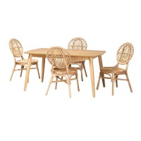 Modern Bohemian Natural Brown Rattan 5Piece Dining Set