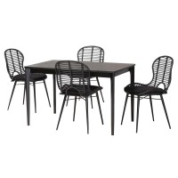 Baxton Studio Brenna Black Finished Wood And Rattan 5-Piece Dining Set