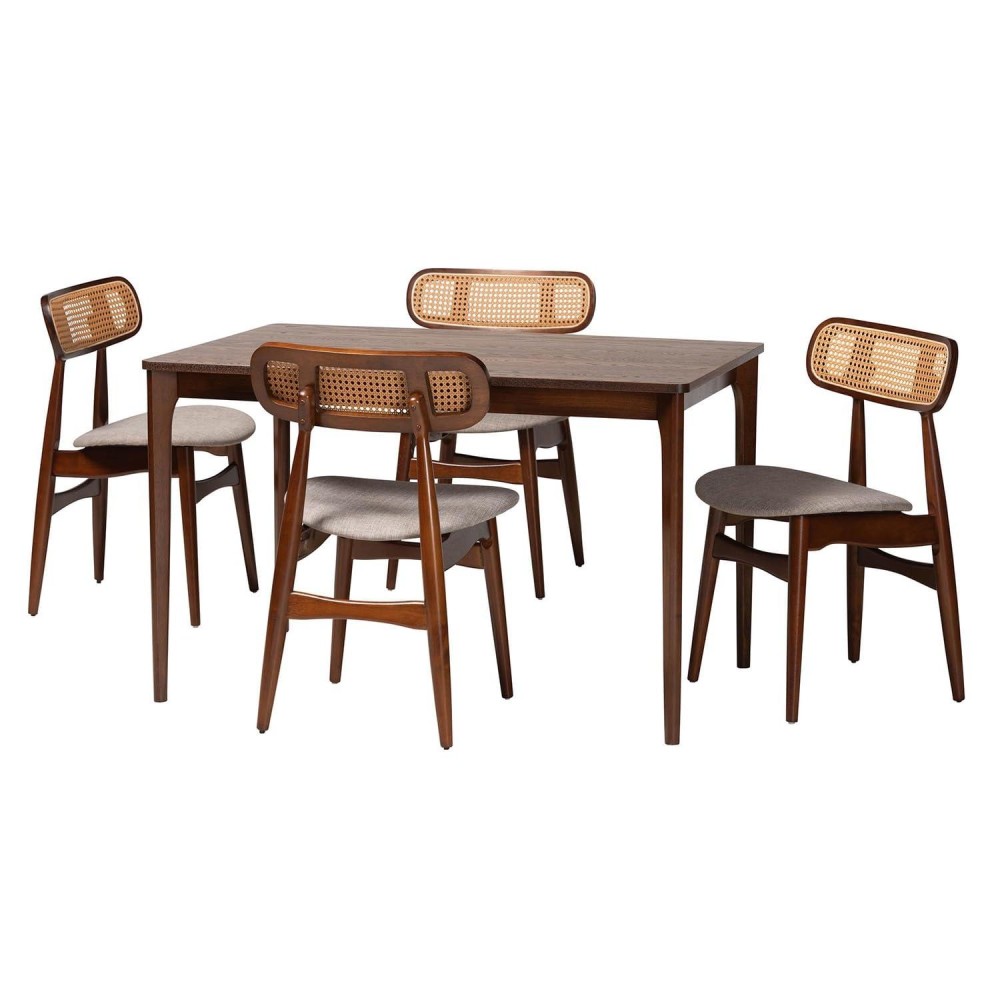 Baxton Studio Tarana Grey Fabric And Walnut Brown Wood 5-Piece Dining Set