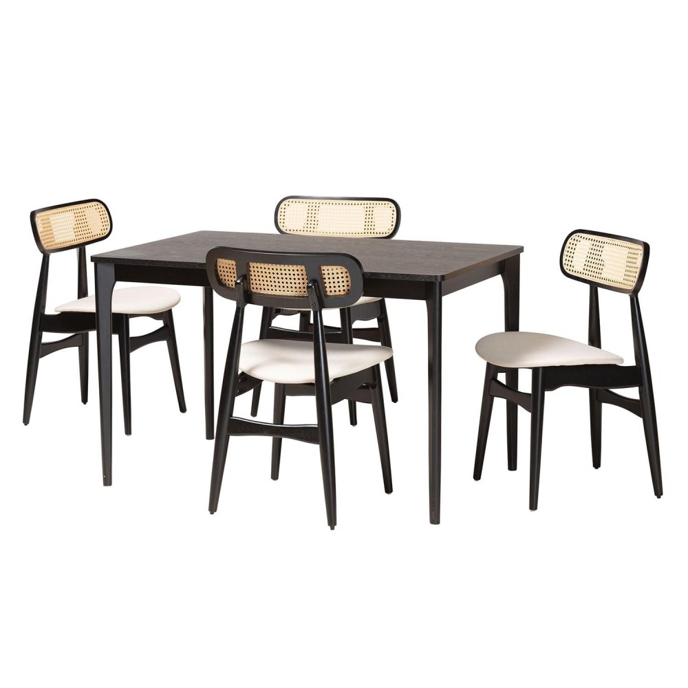 Baxton Studio Tarana Cream Fabric And Black Finished Wood 5-Piece Dining Set