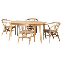 Baxton Studio Kyoto Brown Finished Wood And Rattan 5-Piece Dining Set