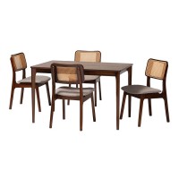 MidCentury Modern Grey Fabric and Walnut Brown Finished Wood 5Piece Dining Set