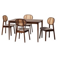 Baxton Studio Darrion Grey Fabric And Walnut Brown Wood 5-Piece Dining Set