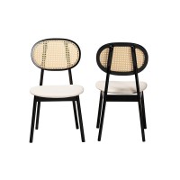 MidCentury Modern Cream Fabric and Black Finished Wood 2Piece Dining Chair Set