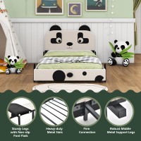 Costzon Twin Bed Frames For Kids, Metal Upholstered Twin Bed Platform With Slat Support, Padded Headboard&Footboard, No Box Spring Needed, Easy Assembly, Fits Standard Twin Mattress (Cute Panda)