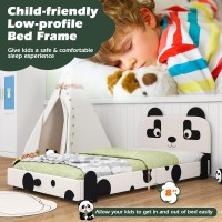 Costzon Twin Bed Frames For Kids, Metal Upholstered Twin Bed Platform With Slat Support, Padded Headboard&Footboard, No Box Spring Needed, Easy Assembly, Fits Standard Twin Mattress (Cute Panda)