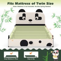 Costzon Twin Bed Frames For Kids, Metal Upholstered Twin Bed Platform With Slat Support, Padded Headboard&Footboard, No Box Spring Needed, Easy Assembly, Fits Standard Twin Mattress (Cute Panda)