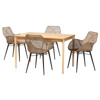 Baxton Studio Ballerina Gray Rattan And Black Metal 5-Piece Dining Set