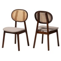 Baxton Studio Darrion Grey Fabric And Brown Wood 2-Piece Dining Chair Set