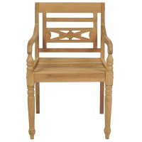 Vidaxl Solid Teak Wood Batavia Chairs - Set Of 2 With Blue Cushions - Rustic Charm Teak Furniture - Weather-Resistant, Fine-Sanded, Indoor And Outdoor Use - Size: 21.7