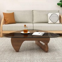 Triangle Coffee Table In Walnut Mid Century Modern Solid Wood Base And Triangle Clear Glass Coffee Table For Living Room Low Min