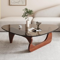 Triangle Coffee Table In Walnut Mid Century Modern Solid Wood Base And Triangle Clear Glass Coffee Table For Living Room Low Min