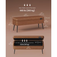 VASAGLE EKHO Collection - Storage Ottoman Bench, Entryway Bedroom Bench, 15 Gallons, Synthetic Leather with Stitching, Mid-Century Modern, Safety Hinges, Loads 660 lb, Caramel Brown ULOM074K01