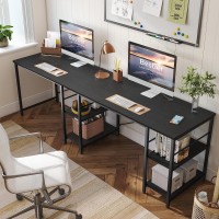 Bestier 95.2?L Shaped Desk, Reversible Corner Computer Desk Or 2 Person Long Table With Adjustable Shelves, Large Writing Study Workstation With 3 Cable Holes - Black