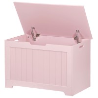Super Deal Storage Chest, 30 Inches Chest Box Organizer With 2 Safety Hinges, Wooden Entryway Storage Bench, Pink