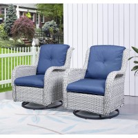 Hummuh Outdoor Swivel Rocker Wicker Patio Chairs Set Of 2 Pe Rattan Rocking Chair Furniture Setlight Grey Blue