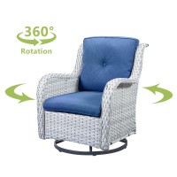 Hummuh Outdoor Swivel Rocker Wicker Patio Chairs Set Of 2 Pe Rattan Rocking Chair Furniture Setlight Grey Blue