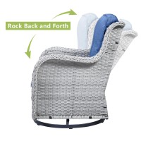 Hummuh Outdoor Swivel Rocker Wicker Patio Chairs Set Of 2 Pe Rattan Rocking Chair Furniture Setlight Grey Blue