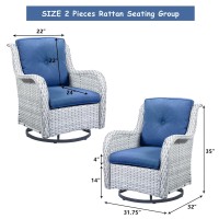 Hummuh Outdoor Swivel Rocker Wicker Patio Chairs Set Of 2 Pe Rattan Rocking Chair Furniture Setlight Grey Blue