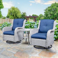 Hummuh 3Piece Swivel Rocking Rattan Chair Outdoor Patio Bistro Furniture Conversation Set Wicker Chair With Glass Side Tableli