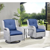 Hummuh 3Piece Swivel Rocking Rattan Chair Outdoor Patio Bistro Furniture Conversation Set Wicker Chair With Glass Side Tableli