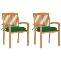 vidaXL Garden Chairs 2 pcs with Green Cushions Solid Teak Wood 3272