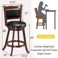 ERGOMASTER Bar Stools Set of 2, 24??Counter Height Bar Stools for Kitchen Island, Rubber Wood, Swivel Barstools with Backs for Pub, Bar, Restaurant, Brown & Black