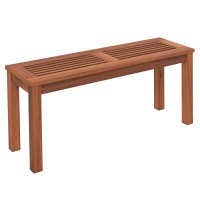 Tangkula Patio Wood Bench, 2-Person Solid Wood Bench With Slatted Seat, 39.5