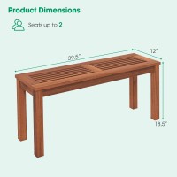 Tangkula Patio Wood Bench, 2-Person Solid Wood Bench With Slatted Seat, 39.5