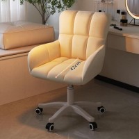 Velvet Home Office Chair, Mid Back Desk Chairs With Lumbar Pillow, Adjustable Task Chairs With Arms, Swivel Rolling Vanity Chair Computer Chair Gaming For Bedroom, Small Spaces ( Color : /Beige )