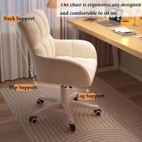 Velvet Home Office Chair, Mid Back Desk Chairs With Lumbar Pillow, Adjustable Task Chairs With Arms, Swivel Rolling Vanity Chair Computer Chair Gaming For Bedroom, Small Spaces ( Color : /Beige )