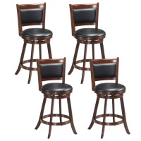 ERGOMASTER Bar Stools Set of 4, 24??Counter Height Bar Stools for Kitchen Island, Rubber Wood, Swivel Barstools with Backs for Pub, Bar, Restaurant, Brown & Black