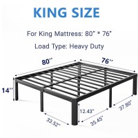 Nordicbed 14 Inch High Metal King Bed Frame No Box Spring Needed Heavy Duty King Size Bed Frame Platform Noise Free Easy Asse