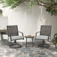 Tangkula 3 Piece Patio Swivel Chair Set, Wicker Swivel Chairs W/Coffee Table, Soft Seat Cushions, Heavy-Duty Metal Frame, 360 Swiveling Chair Set For Backyard, Balcony, Front Porch (Gray)